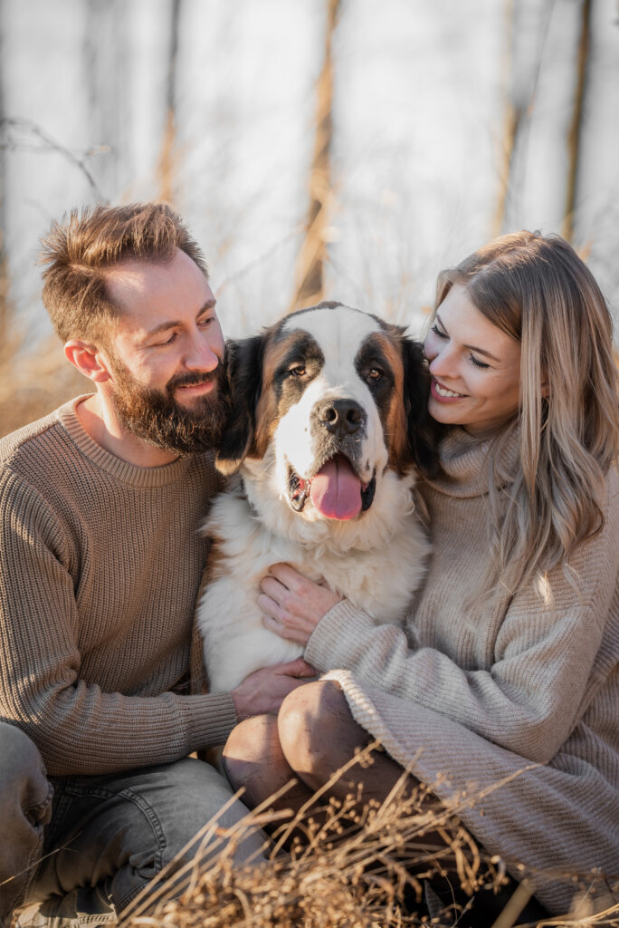 Tierfotografie mit einem Paar und Bernhardiner.